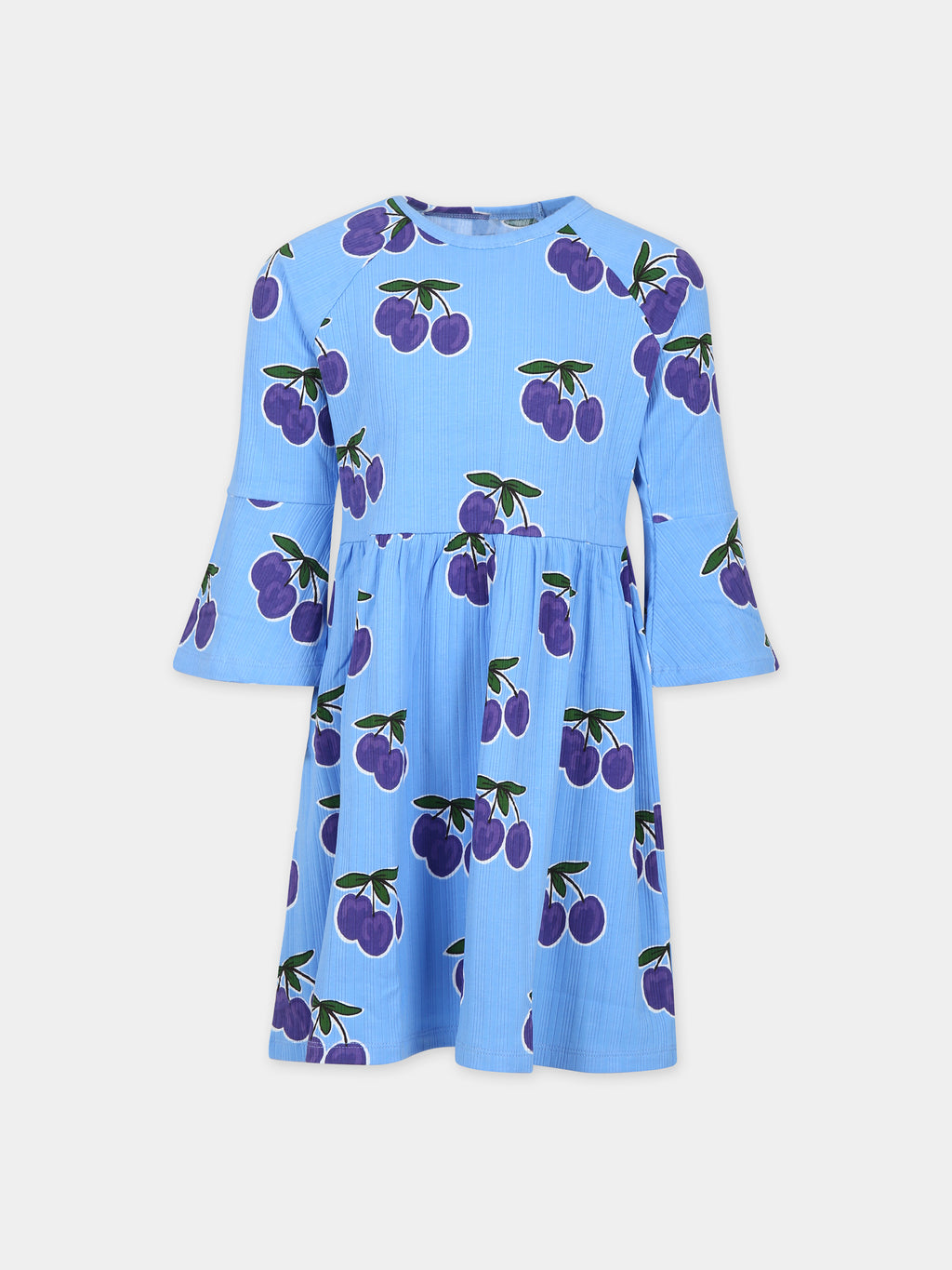 Light blue dress for girl with plum print